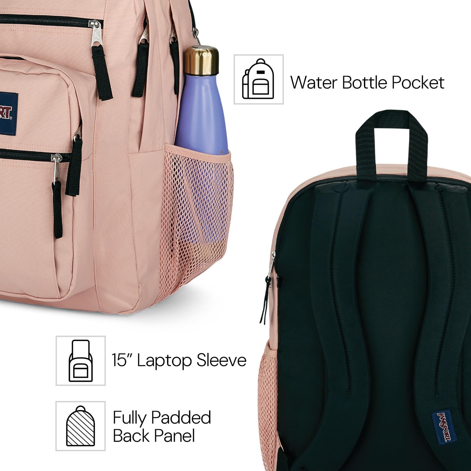 JanSport Laptop Backpack - Computer Bag with 2 Compartments, Ergonomic Shoulder Straps, 15” Laptop Sleeve, Haul Handle - Black - Image 3