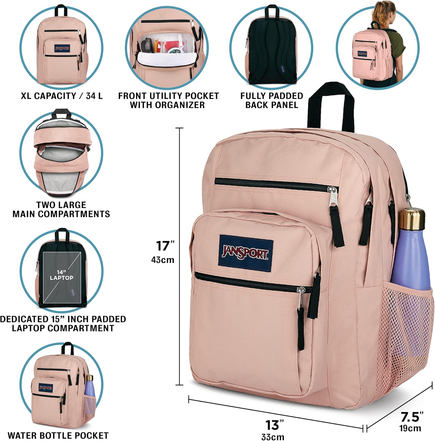JanSport Laptop Backpack - Computer Bag with 2 Compartments, Ergonomic Shoulder Straps, 15” Laptop Sleeve, Haul Handle - Black - Image 6